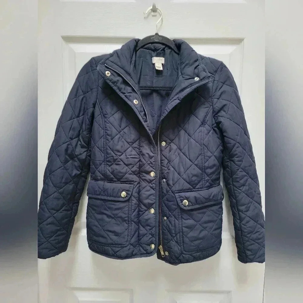 J. Crew Navy Blue Quilted Puffer Jacket w/pockets Size XXS